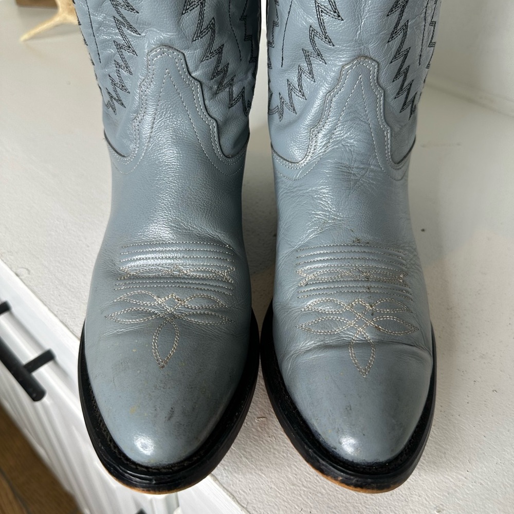 **SOLD**Old West Gray Leather Western Cowboy Boots Classic Men’s 9/Women’s 10 - Picture 3 of 8